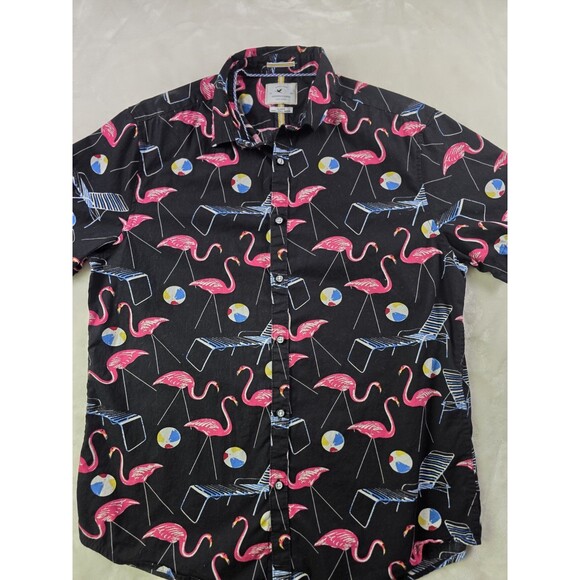 Denim and Flowers Men's Large Slim Fit Ricky Singh Flamingo Beach Shirt - Picture 2 of 5